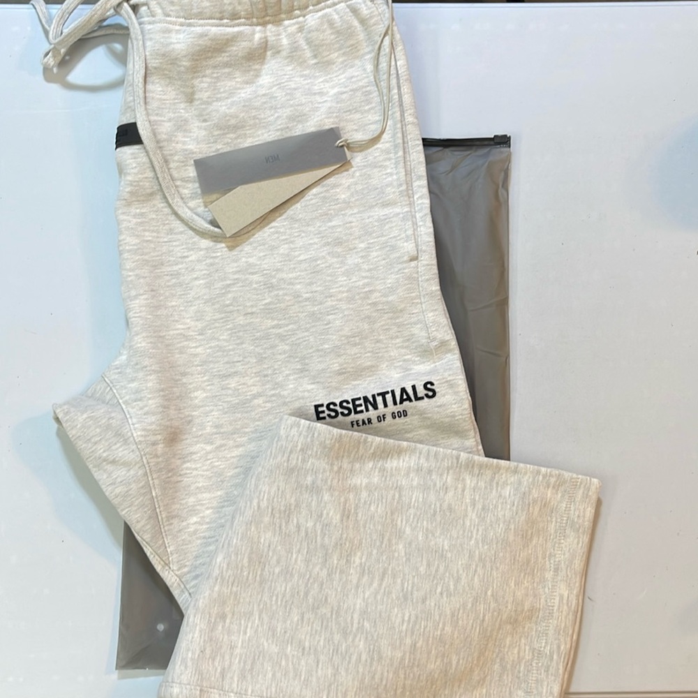 fear of god essentials light oatmeal relaxed sweatpants ss22